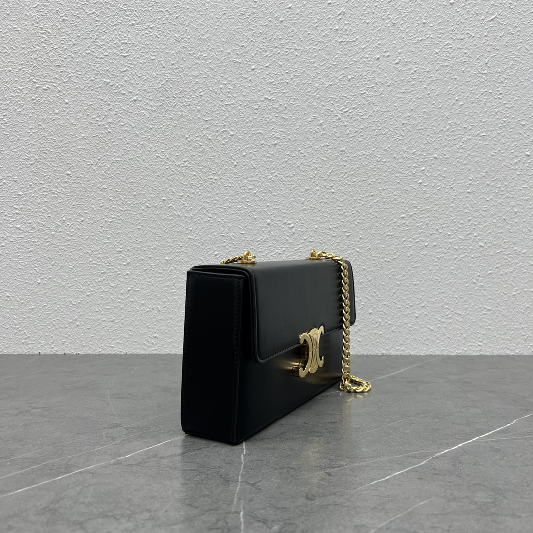 Celine Chain Box Triomphe Shoulder Bag In Smooth Calfskin Black 199992